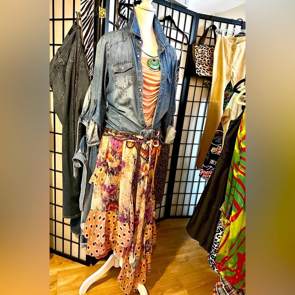 NWT Etro Floral Silk Midi Peasant Boho Chic Drawstring Skirt Size 40